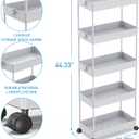 SPACEKEEPER 5-Tier Rolling Cart, Bathroom Storage Organizer Utility Cart, Mobile Shelving Unit Slide Out Shelves for Kitchen Living Room Laundry Room & Dressers,Gray