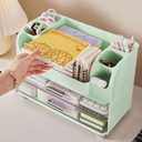 Makeup Organizer with Drawers for Vanity,Bathroom Countertop Organizer with Brushes Holder,Skincare Storage Organizer,Perfect Cosmetic Display Case for Skincare,Lipstick and Beauty Essential (Green)