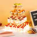 4 Tier Premium Cupcake Stand Cupcake Holder, Acrylic Cupcake Tower with LED Yellow Light for Cupcakes, Dessert Table Display Set for Birthday, Bar, Decor Weddings, Parties Events