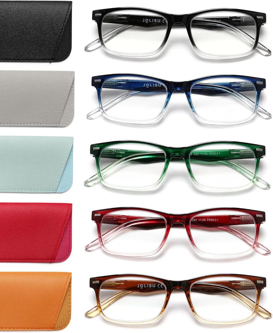 JOLISU 5 Pack Reading Glasses For Women,Spring Hinges, Sturdy and Durable 2.5x
