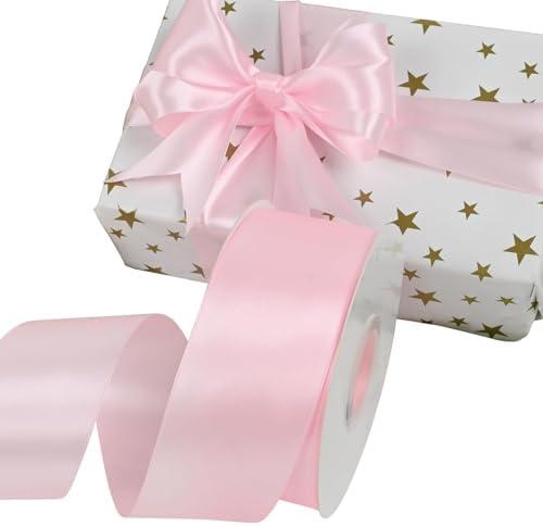 Simplegoal Double Face Pink Satin Ribbon 2 Inch X 50 Yards Polyester Pink Ribbons for Gift Wrapping Fabric Ribbon for Crafts Flower Bouquet Sewing Arts Wedding Party Decoration, Pack 3
