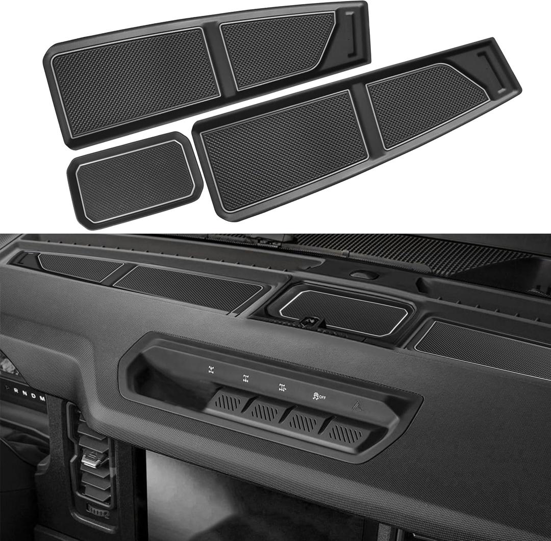 SENSHINE Silicone Dash Dashboard Cover Mat for Ford Bronco Accessories 2021 2022 2023 2024 2025 Anti Dust Dash Pad Tray Insert Liners Compartments Mat for Bronco 3Pcs Set Premium Custom (Gray Trim)