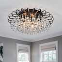 CVKASH Crystal Floral Chandelier 4-Light Antique Modern Black Flush Mount Raindrop Crystal Ceiling Lighting Fixture Chandelier for Living Room Bedroom Dining Room Entryway D17.71 H8.26 (17.9 Inch)