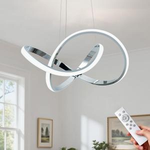 MAYNA Modern LED Chandelier for Dining Room, Dimmable LED Pendant Light with Remote, Irregular Infinity Light Fixture for Kitchen Island, 3 Color Changeable Chandelier, Chrome 19.7 inch, 19.7 inch - With Remote Control