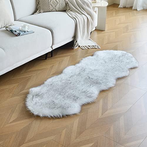 duduta White Black Faux Sheepskin Runner Rugs 2x6 ft, Fluffy Shag Bedroom Rug Fur Couch Sofa Covers Washable