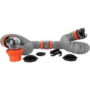 Camco Rhino X 20-Ft Camper/RV Sewer Hose Kit - (2) 10-Ft Heavy Duty RV Septic Hoses - Designed to Hold Shape & Stay in-Place - Includes 4-in-1 RV Adapter & 360 Swivel RV Sewer Hose Fittings (39390)