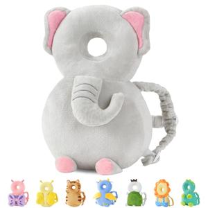JunNeng Baby Head Protector Backpack, Toddler Walking Fall Head Protection, Grey Elephant