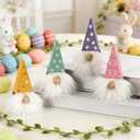 2 x DAZONGE Easter Decorations, Easter Gnome Decor, 4PCS Wooden Spring Gnomes with Faux Fur Beards, Cute Gnome Figurines for Tiered Tray Mantel Shelf Table