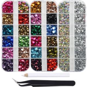 Massive Beads 6500pcs+ Flatback Glass Hotfix Iron On Rhinestones Crystal for DIY Making with Tweezer & Picking Pen for Shoes, Clothes, Face Art, Bags, Manicure (2+20Multi-Colors,3&5-Sizes,2&20-colors)