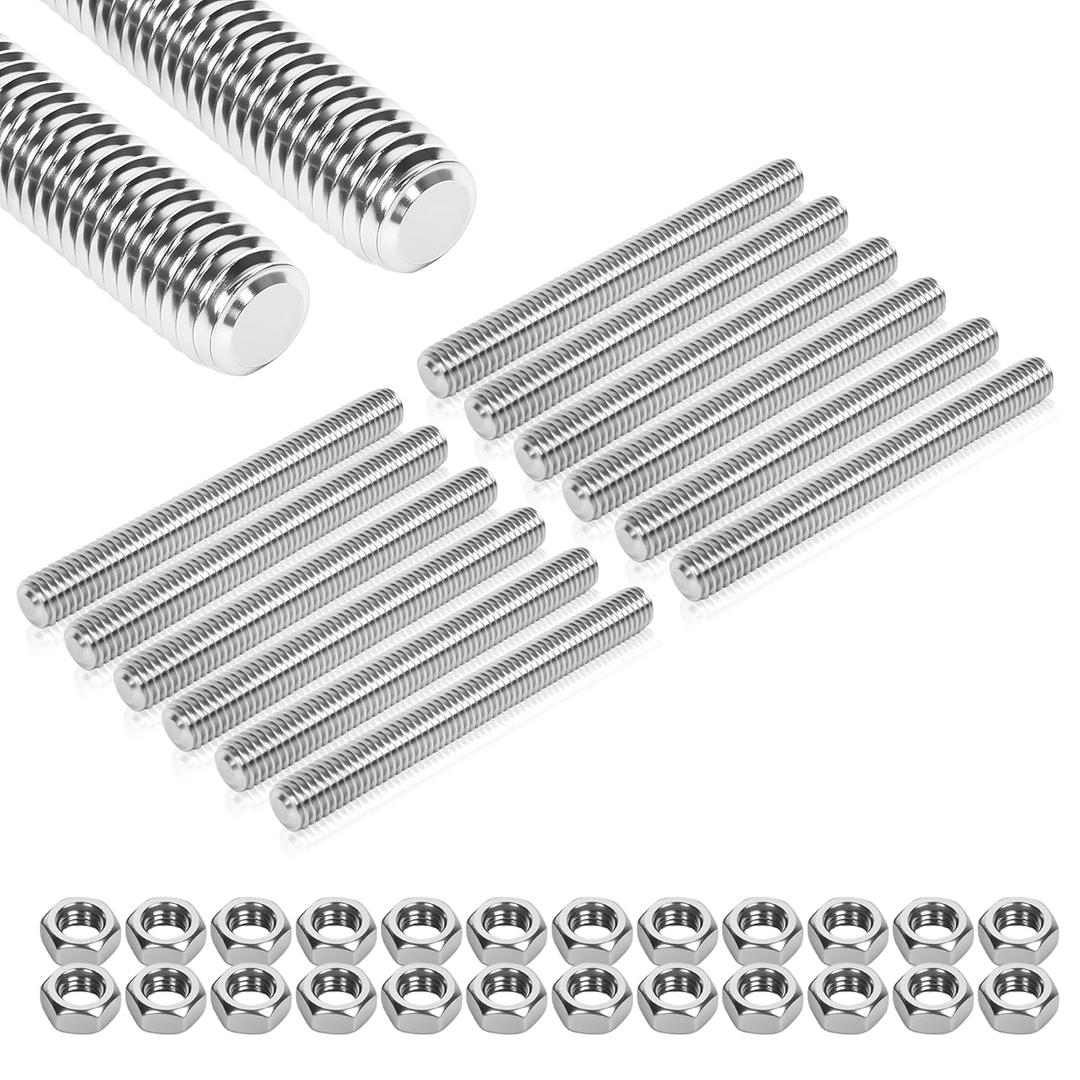 12 Pcs 304 Stainless Steel M6 Fully Threaded Rod,2"(51mm) Threaded Rod,Right Hand Threadswith Nuts (12, M6x51mm)