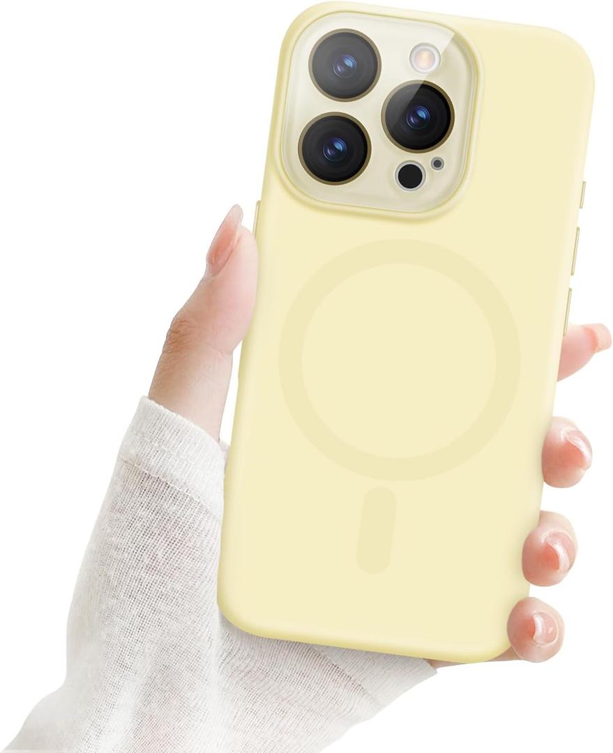for iPhone 16 Pro Magnetic Case, Luxury Soft Silicone Case for Women & Men - Anti-Scratch, Anti-Drop, Shockproof Bumper with Full Camera Lens Protection - Yellow