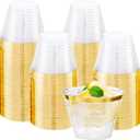 I00000 Heavy Duty Plastic Cups, 9 oz, Gold Rimmed, Clear, 100 Count, BPA Free, Disposable, for Party & Wedding