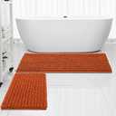 FLOLEOPA Luxury Chenille Burnt Orange Bathroom Rugs Bath Mats Sets, Extra Soft and Absorbent Bathroom Rugs Non Skid Machine Wash Dry Bath Mats（47"x17" Plus 17"x24"）