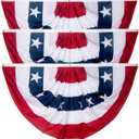 3x6Ft American Bunting Flags Outdoor, Patriotic Bunting for 4th of July Decorations, Memorial Day Patriotic Decorations, USA Pleated Fan Flag for Outdoor Indoor Use (Set of 3)