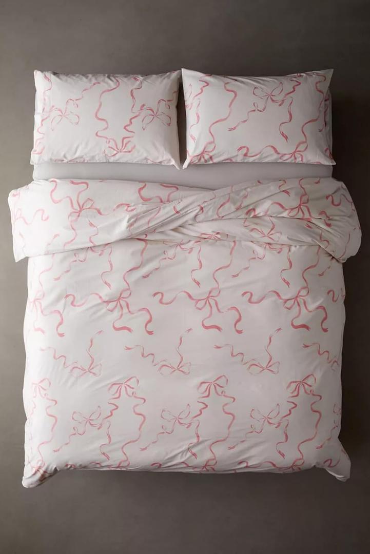 Luxury Bow Duvet Cover Set  Soft, Cozy Bedding with Elegant Bow Design, Ruffled Chic Comforter Cover, Coquette Aesthetic, Pink Bed Sets (Pink Bows, King)