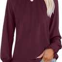 ANRABESS Long Sleeve Shirts for Women 2025 Fall Dressy Casual Tops Pleated Crewneck Loose Basic Blouses Fashion (Red, S)