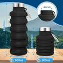 Sitanflex Collapsible Water Bottles 17oz, Portable Leak-Proof Travel Water Bottle, Reusable BPA Free Silicone Foldable Water Bottle with Carabiner for Gym, Traveling, Camping, Hiking, Sports-Black