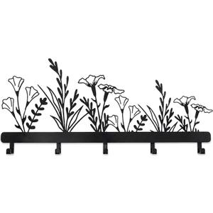 Happenings Flower Hooks for Wall, Decorative Metal Coat Rack with 5 Hooks