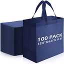 Reginary Reusable Totes Bags - 100 Pcs Non Woven Grocery Handle Bags for Shop Events & Retail Store(Navy Blue)
