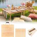 60"x30" Low Folding Picnic Table, Portable Boho Floor Table with Tablecloth, Ideal for Camping, Wedding, Beach, Garden, Party