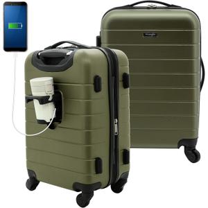 Wrangler Smart Spinner Hardside Luggage, 22-Inch Carry-On, Olive Green