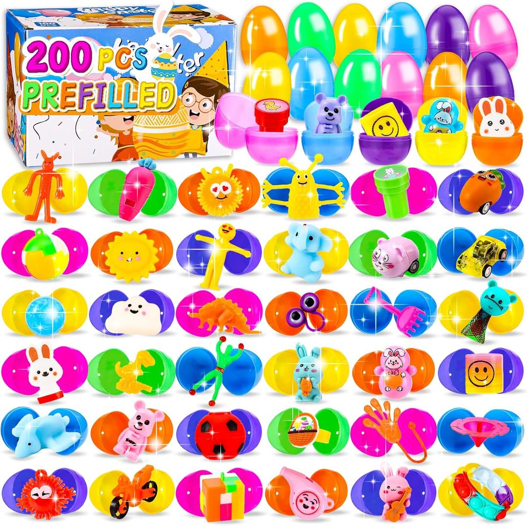200 PCS Prefilled Easter Eggs with Toys Inside, Bulk Easter Eggs Filled for Easter Egg Hunt, Easter Party Favors & Easter Basket Stuffers for Kids