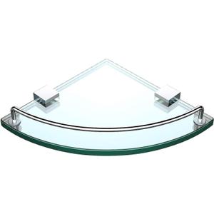 Vdomus Glass Corner Shelf for Bathroom, Tempered Glass with Rail, Stainless Steel Wall Mounted Corner Shower Shelf for Bathroom Organization