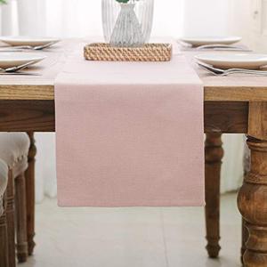 Soft Caddice Faux Linen Table Runner for Family Dinners or Gatherings, Indoor or Outdoor Parties, Everyday Use (12 x 108, Seats 8-10 People), Baby Pink