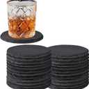 24 PCS Slate Drink Coasters Bulk, MAPRIAL 4 Inch Round Black Rustic Stone Coasters, Laser Engraving Blanks with Anti-Scratch Backing for Engraver, Wedding, Gifts, Home Decor, Bar