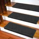 Carpet Stair Treads  Non-Slip Bullnose Carpet for Stairs  Indoor Stair Pads  Self-Adhesive  Skid Resistant & Washable  14- Pack Black 9.5" x 30"x 1.3"