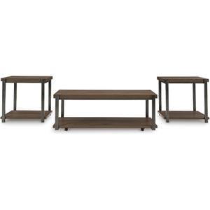 Signature Design by Ashley Trindwick Contemporary Table with Shelf and Casters, Set of 2, Gray & Dark Brown