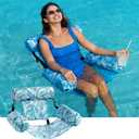 SLOOSH Pool Floats Chairs Adult,Inflatable Pool Lounge,Plant Pattern Floating Mat Hammock,Blow up Water Chairs Noodles rafts for Party Summer Water Beach Fun, Blue Leaves