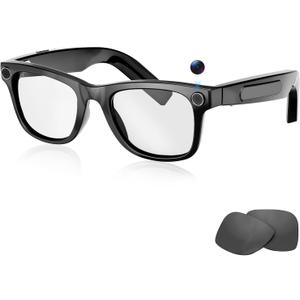 Upgraded AI Smart Glasses with 8MP Camera, 1080P HD Video Recording & Audio, Bluetooth 5.3 Smart Glasses with Real-Time Translation, Interchangeable Blue Light & UV Protection Lenses Long Battery Life