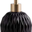 Ceramics Gold Soap Dispenser for Bathroom, Round Soap Dispenser with Delicate Embossed Rhombus Design (Black)