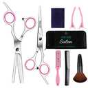 Sirabe 9 PCS Hair Cutting Scissors Thinning Shears Kit, Professional Haircut Scissors Set, Barber Hairdressing Texturizing Shears Tools for Salon Home Men Women Kids Adults Pet (Pink)