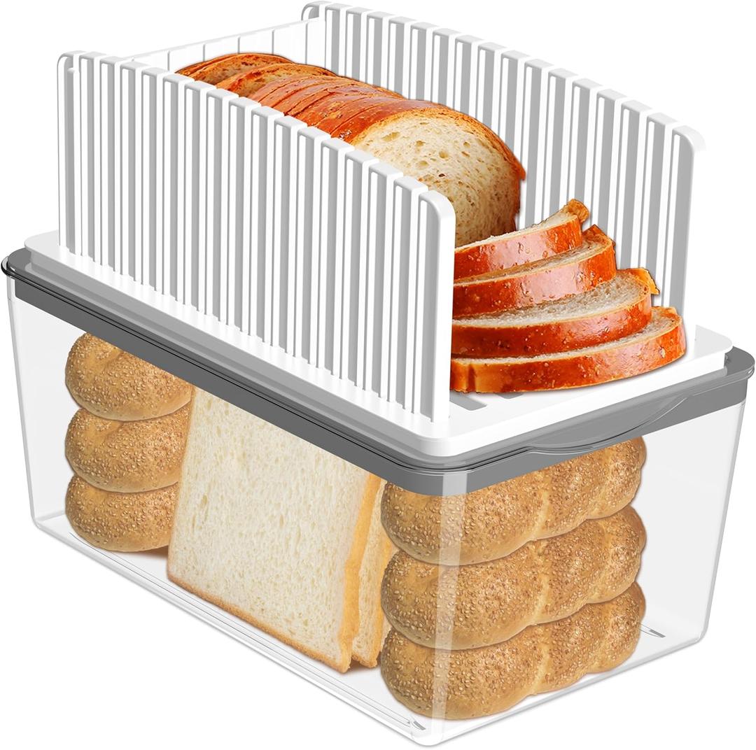 Bread Slicer With Box, Adjustable Width Slicing Guide, Foldable Compact Cutting Guide, Crumb Tray - Suitable for Homemade Bread, Bagels, Cakes