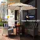 FLAME&SHADE 7.5 FT Solar Light Patio Umbrella, 24 LED Lights Outdoor Umbrella with Centre Surround Light, Table Umbrella Outdoor Patio for Deck, Pool, Backyard, Garden, UV Protection (Beige)