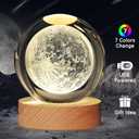 YAZJIWAN 3D Solar System Crystal Ball Lamp, Large Galaxy Night Light With 7 Color Change, Space Bedroom Decor, Christmas and Birthday Gift for Kids, Boys, Girls (Moon)