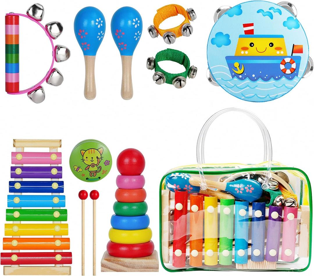 Childom Kids Musical Instruments for Toddlers,Baby Musical Toys for Toddlers,Preschool Educational Kids Gifts,Christmas Birthday Gifts for Boys Girls,Xylophone,Maracas,Wooden Instruments Toddler Toys