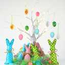 Landical Lighted Easter Tree Decorations with Easter Egg Felt Bunny Hanging Ornaments Tinsel Garland, Birch Tree Decorations for Home Spring Party