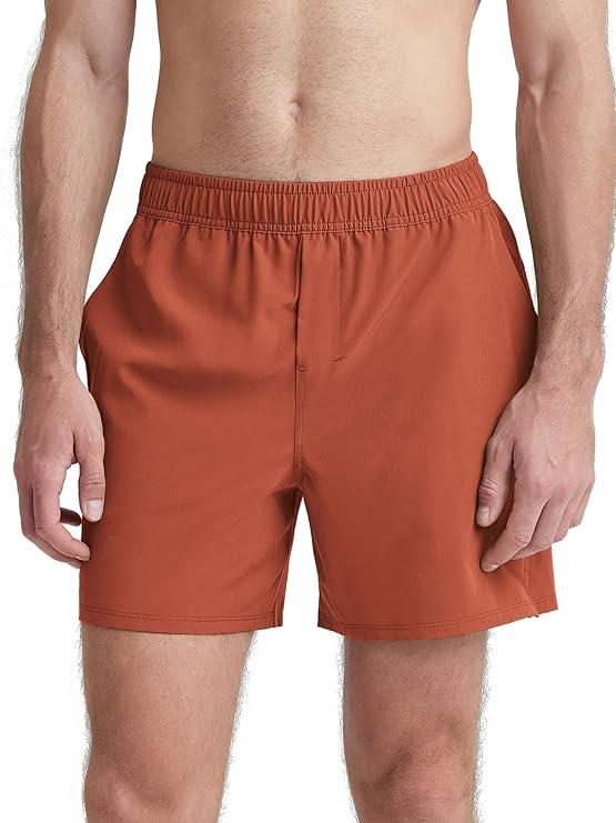 ODODOS Men's Athletic Shorts with Pockets 9" Quick Dry Lightweight Workout Gym Running Shorts, Rust, X-Large