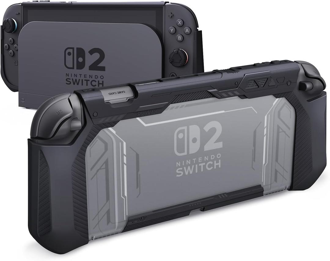 PlayVital METEOR Grip Case for Nintendo Switch 2 with Thumbstick Caps & Ergonomic Grips  Dockable Shockproof Anti-Slip Cover with Clear Back Design for Switch 2 Protective Shell  Black PlayVital METEOR Grip Case for Nintendo Switch 2 with Thumbstick Caps & Ergonomic Grips  Dockable Shockproof Anti-Slip Cover with Clear Back Design for Switch 2 Protective Shell  Black