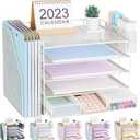 Desk Organizer with File Holder, 5-tier Paper Letter Tray File Organizer with Drawer and Pen Holder, Desk Organization Office Desk Accessories for School Office Supplies Storage(White)