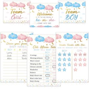Twinkle Twinkle Little Star Baby Gender Reveal Party Supplies Kit, Photo Props Games Decorations, He or She, Includes 3 Game Posters (11x17), 3 Signs (8x10), 60 Blue and Pink Voting Stickers
