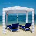 CoolCabana Beach Shade Tent - Easy Setup, UPF 50+ Protection, Large & Medium Sizes, Compact & Wind Resistant - Beach Cabana for The Whole Family - Beige Stripes, Large, 64ft2 - 8' x 8'