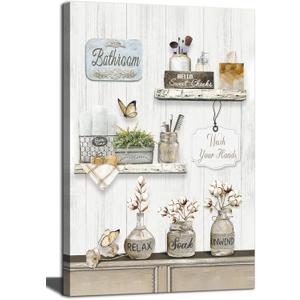 Farmhouse Bathroom Wall Art Rustic Cotton Flower Bathroom Canvas Wall Decor Vintage Relax Soak Unwind Sign Painting Country Flower Bath Canvas Prints Artwork for Washroom Home Decor 12x16 Inch