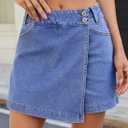 Sidefeel Skorts for Woman Casual Trendy High Waisted Stretchy Jean Shorts Asymmetrical Summer Denim Mini Skirts Light Blue Size 12