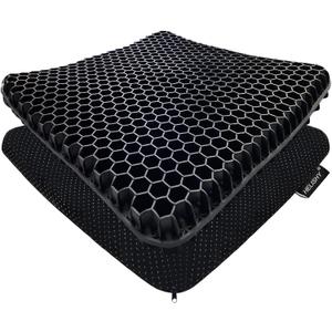 Gel Seat Cushion for Long Sitting Pressure Relief - Non-Slip Gel Chair Cushions for Back, Sciatica, Tailbone Pain Relief - Seat Cushion for Office Desk Chair, Car Seat  Wheelchair Cushions (Standard - 16.5  14.5  1.65 inches, Black)
