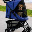 Pet Gear No-Zip Happy Trails Pet Stroller for Cats/Dogs, Zipperless Entry, Easy Fold with Removable Liner, Storage Basket + Cup Holder, Caribbean Blue
