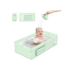 YomauiYee Baby Bathtub Green, Converts Shower to Tub, Foldable Toddler Tub with Rinse Cup, No Assembly Easy to Clean, Portable Collapsible Bath Tub for 6M-5Y, Travel Camping Hotel